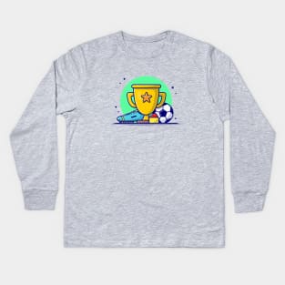 Soccer Sport Trophy with Soccer Ball and Shoes Cartoon Vector Icon Illustration Kids Long Sleeve T-Shirt